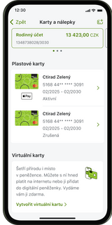 Karty a nálepky v aplikaci