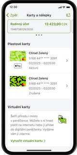 Karty a nálepky v aplikaci