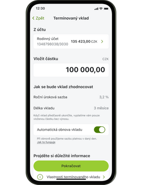Termínovaný vklad v mobilní aplikaci