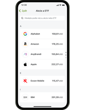 Nabídka akcií v aplikaci