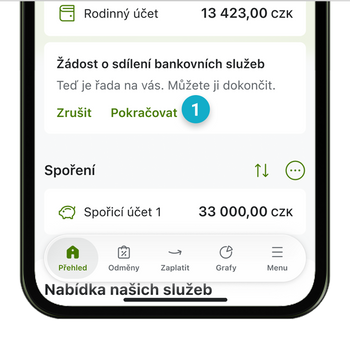Ilustrace: Sdílení bankovních služeb v mobilní aplikaci