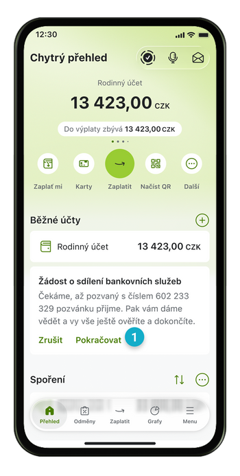 Ilustrace: Sdílení bankovních služeb v mobilní aplikaci