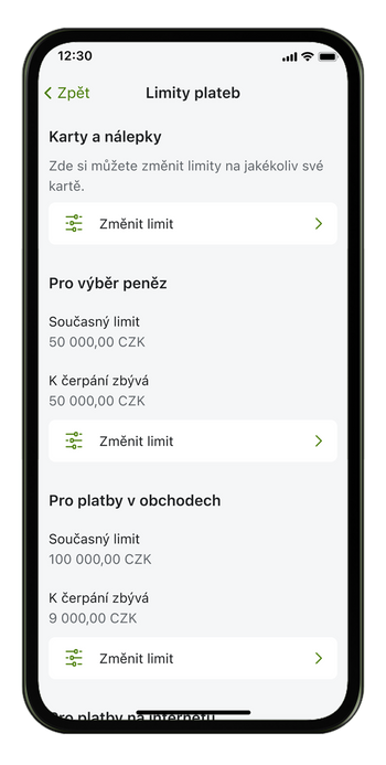 Ilustrace: Změna limitu pro platby převodem