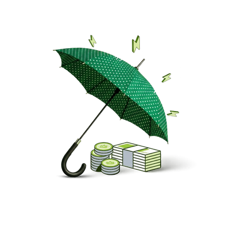 Bankéř s deštníkem a telefonem