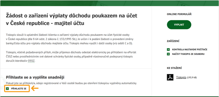 Ilustrace: Zasílání důchodu od ČSSZ na účet u nás