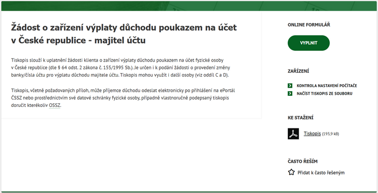 Ilustrace: Zasílání důchodu od ČSSZ na účet u nás