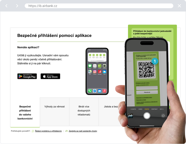 Ilustrace: Přihlášení do internetového bankovnictví vyfocením QR kódu