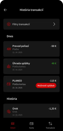 Historie transakci Sikuc SK dark