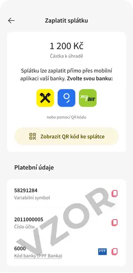 Zaplatit splatku Po splatnosti Vice splatek CZ