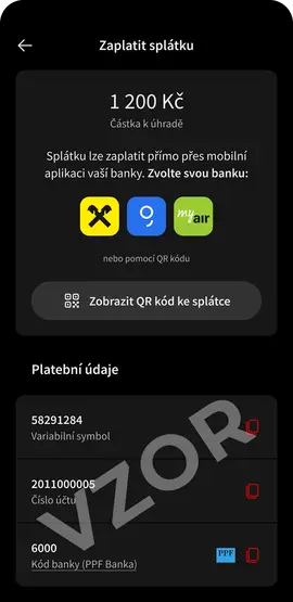 Zaplatit splatku Po splatnosti Vice splatek CZ dark
