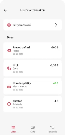 Historie transakci Flexi SK