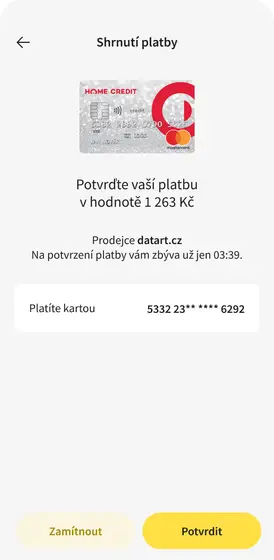Potvrzeni platby Shrnuti platby 1080x2205