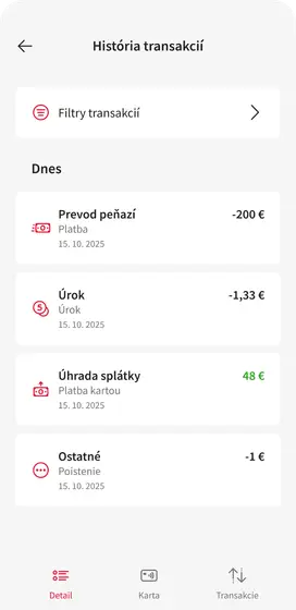 Historie transakci Flexi SK