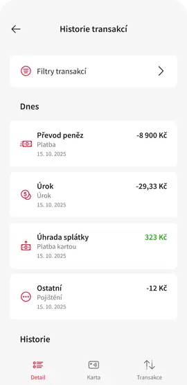 Historie transakci Flexi CZ