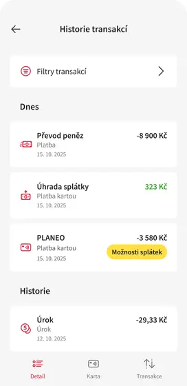 Historie transakci Sikuc CZ