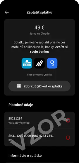 Zaplatit splatku Po splatnosti Vice splatek SK dark