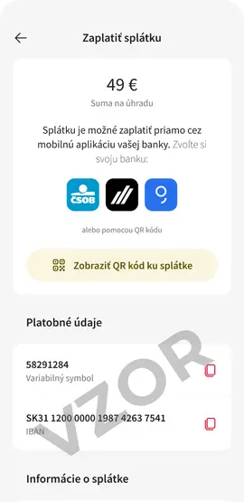 Zaplatit splatku Po splatnosti Vice splatek SK
