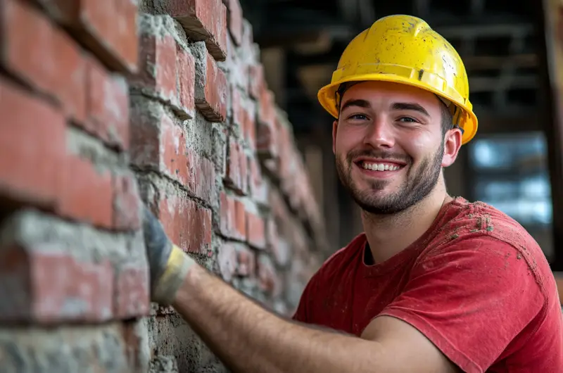 Realistic photo of a smiling masonry