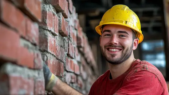 Realistic photo of a smiling masonry