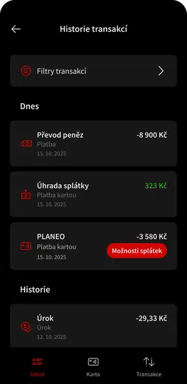 Historie transakci Sikuc CZ dark