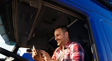 Truck driver using tablet gps navigation destination