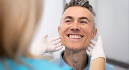 Close up doctor checking man