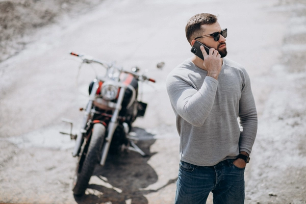 Young handsome man motorcycle travelling