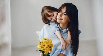Mother with little child home